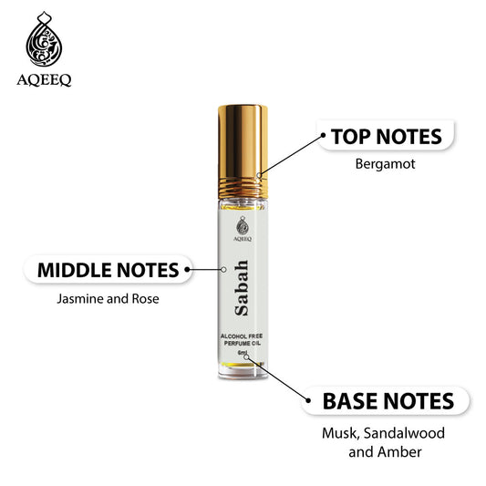 Aqeeq Sabah Attar For Men & Women | Inspired by Arba Wardat | Oriental Unisex Attar Roll On | 6ml
