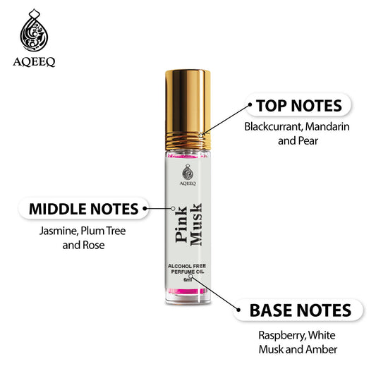 Aqeeq Pink Musk Unisex Attar Roll On | Long Lasting Fresh Strong Musk Attar Perfume For Men & Women | 6ml