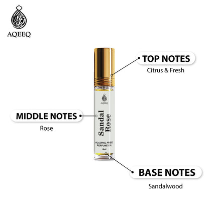 Aqeeq Sandal Rose Attar For Men & Women | Long Lasting Chandan Gulab Perfume Oil Roll On | 6ml