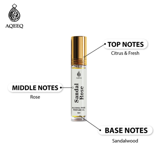 Aqeeq Sandal Rose Attar For Men & Women | Long Lasting Chandan Gulab Perfume Oil Roll On | 6ml