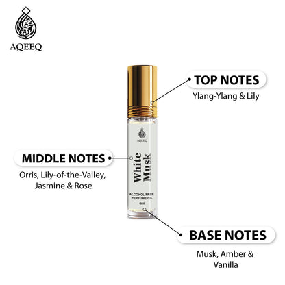 Aqeeq White Musk Attar For Men & Women | Soft Floral Musk Unisex Musk Attar | Long Lasting Alcohol Free Roll On | 6ml