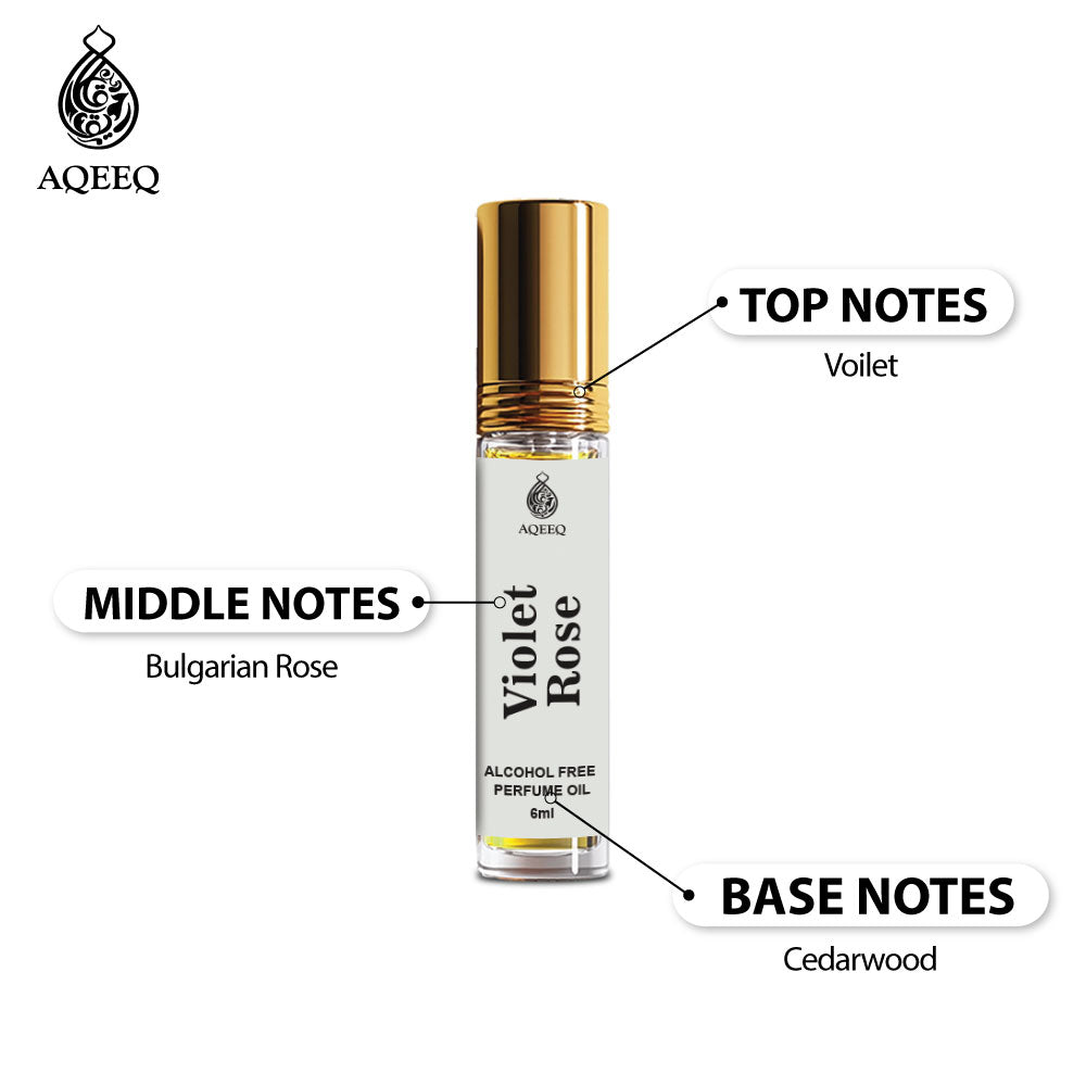 Aqeeq Violet Rose Attar For Men & Women | Long Lasting Floral Unisex Attar Perfume Roll On | 6ml