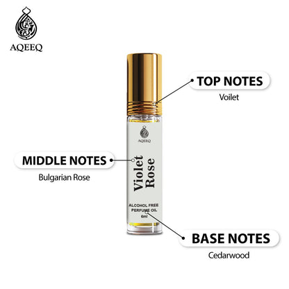 Aqeeq Violet Rose Attar For Men & Women | Long Lasting Floral Unisex Attar Perfume Roll On | 6ml