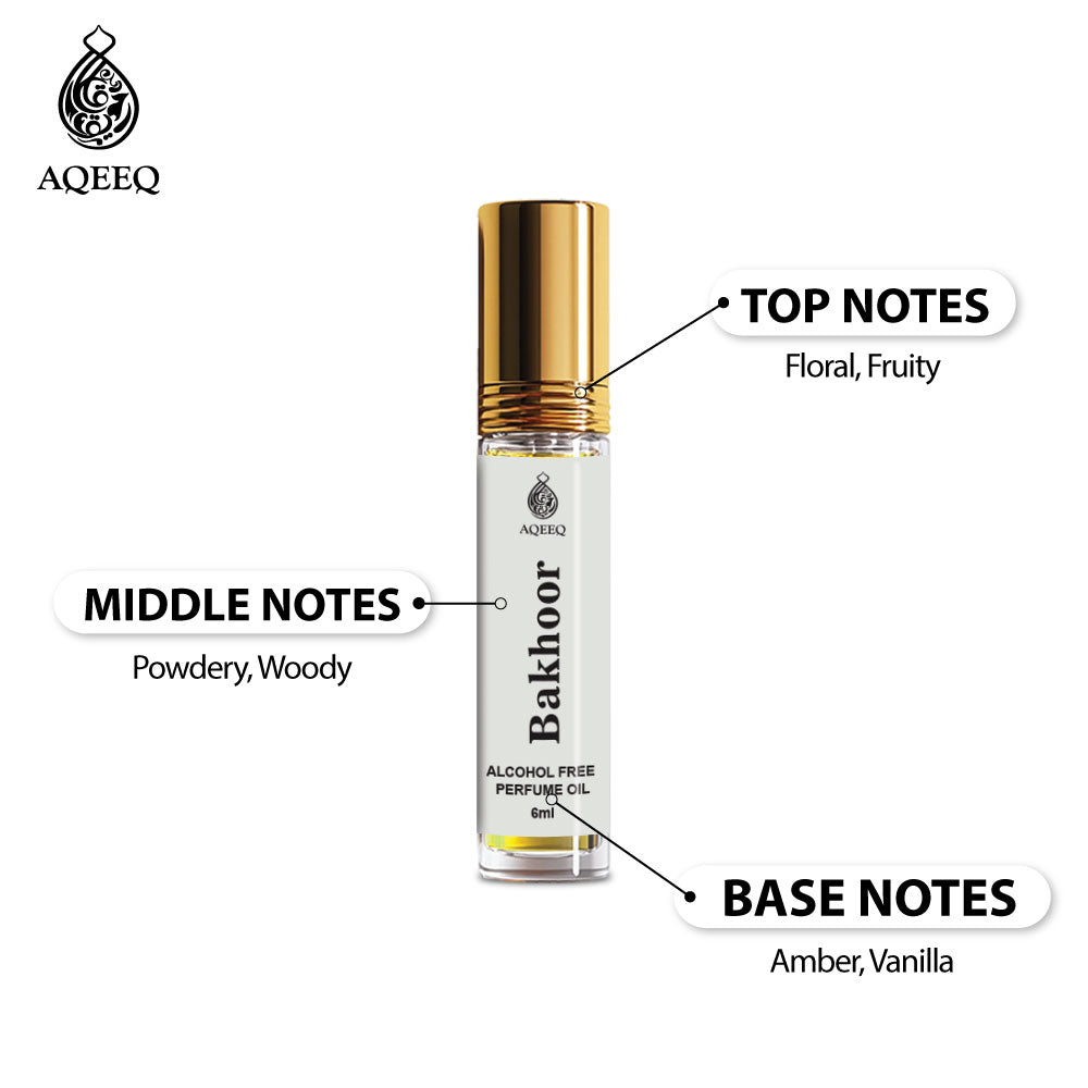 Aqeeq Bakhoor Attar Roll On, 6ml | Long Lasting Luxury Unisex Attar for Men & Women | Floral Fruity Oriental Arabic Attar