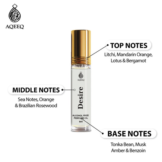 Aqeeq Desire Attar For Men | Fresh Aqua Citrus Attar Perfume Oil Roll On | 6ml