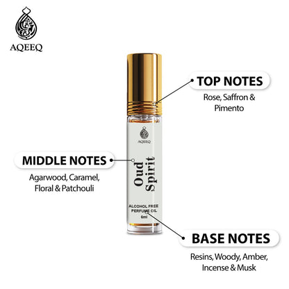Aqeeq Oud Spirit Unisex Attar Roll On | Inspired by Oud Mood | Saffron Rose Amber Musk Woody Attar | 6ml