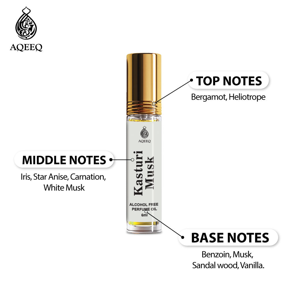 Aqeeq Kasturi Musk Unisex Attar Roll On | Traditional Black Kasturi Attar For Men & Women | 6ml