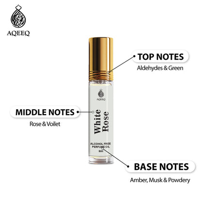 Aqeeq White Rose Premium Attar Roll On For Men & Women | Unisex Long Lasting Rose Attar | 6ml