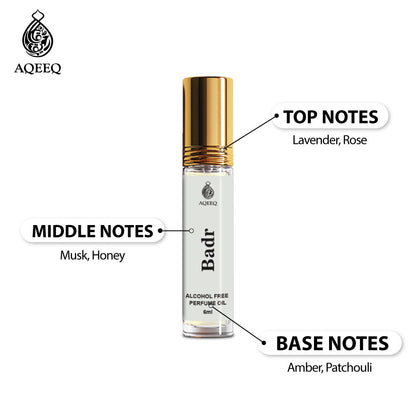 Aqeeq Badr Unisex Arabian Attar Roll On | Long Lasting Sweet Floral Arabic Attar For Men & Women | 6ml