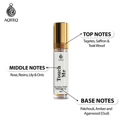 Aqeeq Touch Me Arabic Attar For Men & Women | Long Lasting Mukhallat Unisex Attar Roll On | 6ml