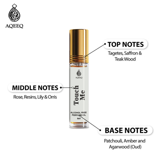 Aqeeq Touch Me Arabic Attar For Men & Women | Long Lasting Mukhallat Unisex Attar Roll On | 6ml