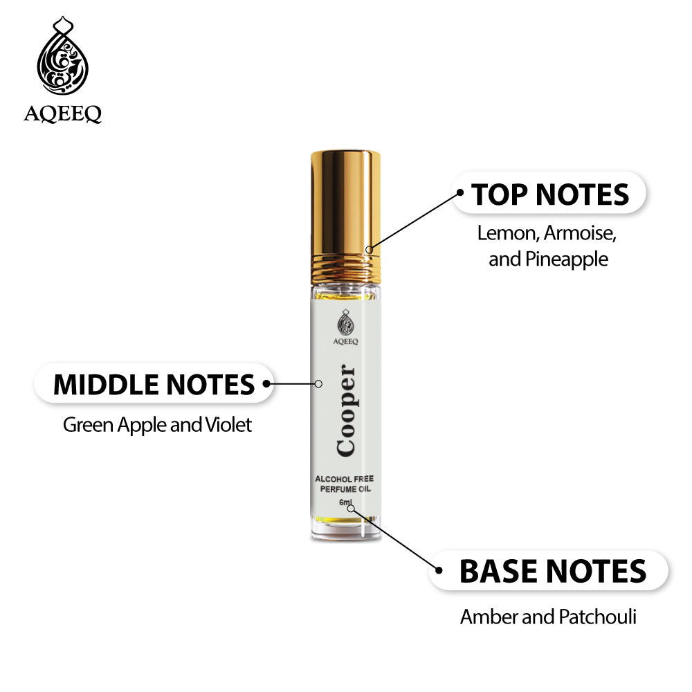 Aqeeq Copper Attar For Men | Long Lasting Strong Bold Attar Perfume Roll On | Lemon Apple Amber Notes | 6ml
