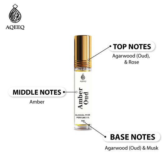 Aqeeq Amber Oud Attar For Men & Women | Rose Amber Oud Musk Fragrances | Unisex Attar Roll On | 6ml