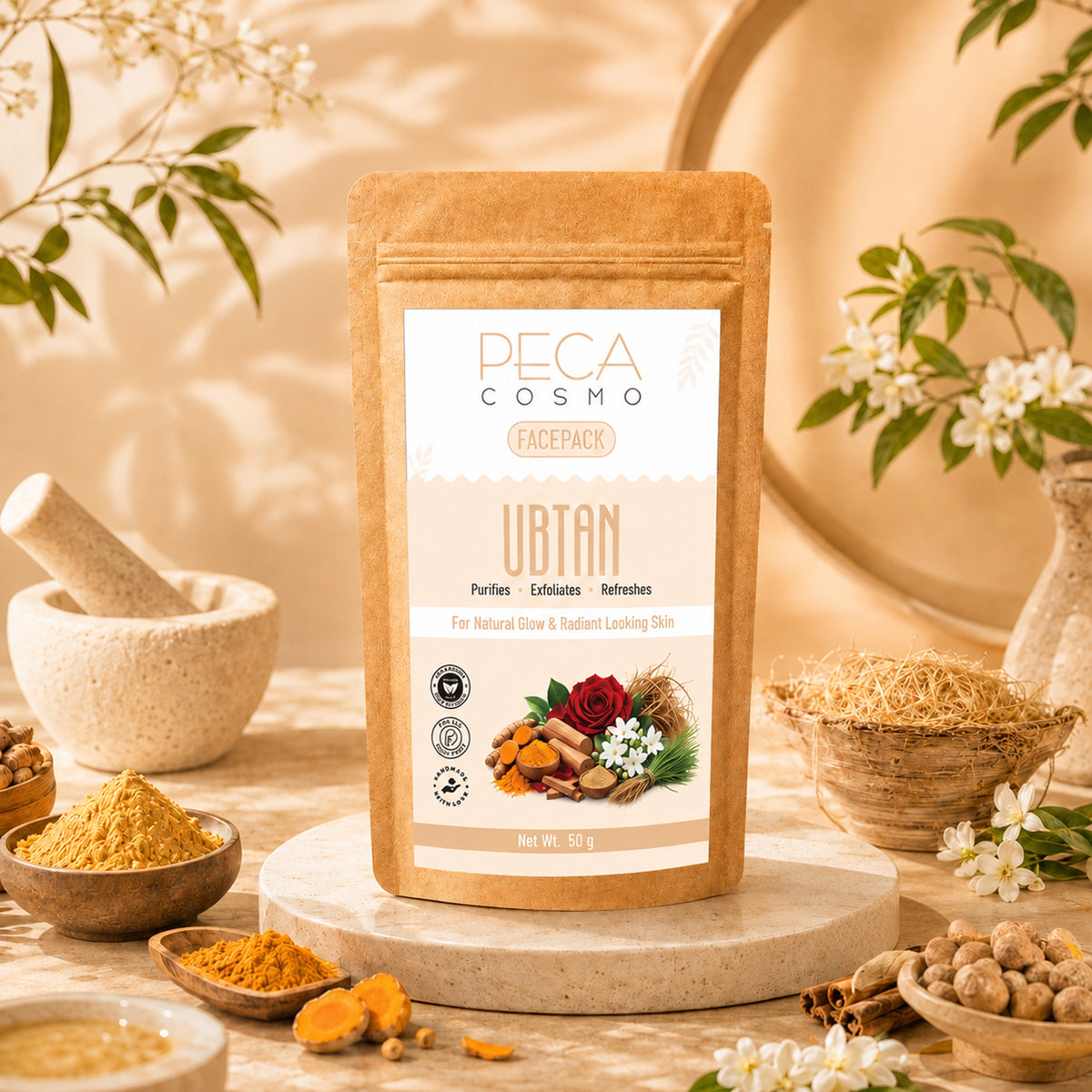 Peca Cosmo Ubtan Face Pack, 50gms | 100% Organic, Natural & Handmade | No Artificial Fragrance | Suitable For All Skin Types