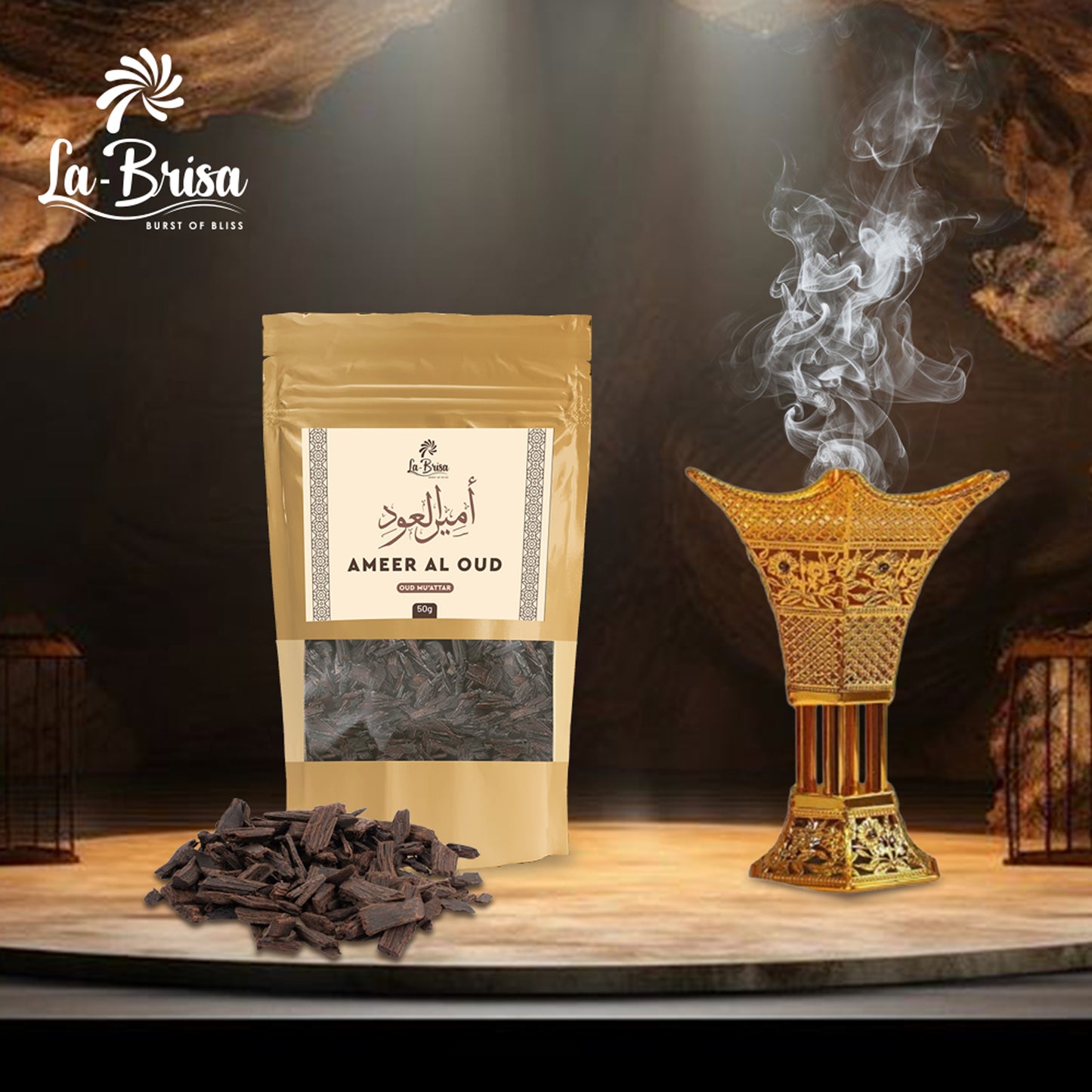 La Brisa Ameer Al Oud Bakhoor Oud Muattar | Sweet Floral Woody | Arabic Oud Wood Chips | 50gms