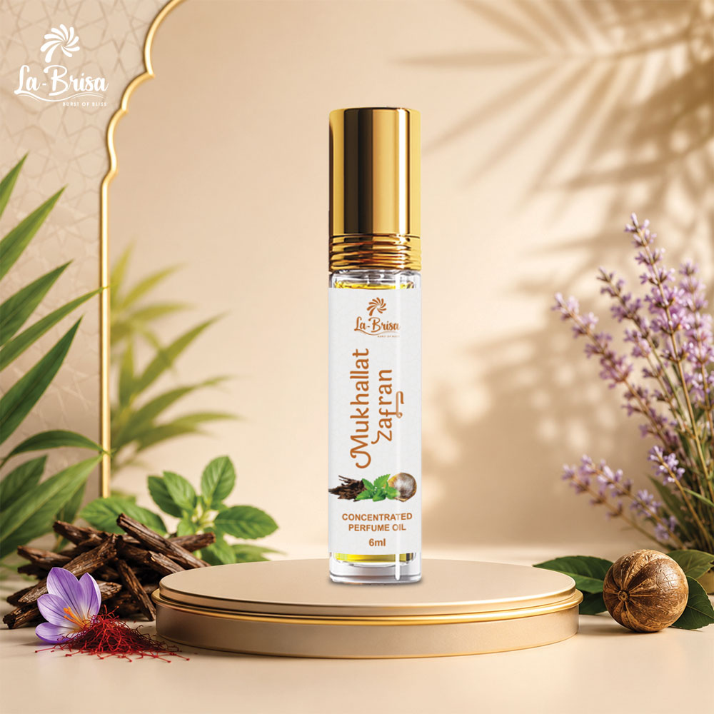 La Brisa Mukhallat Zafran Attar Roll On, 6ml | Soft Arabian Attar For Men & Women | Oud Saffron Sandalwood Musk Fragrance