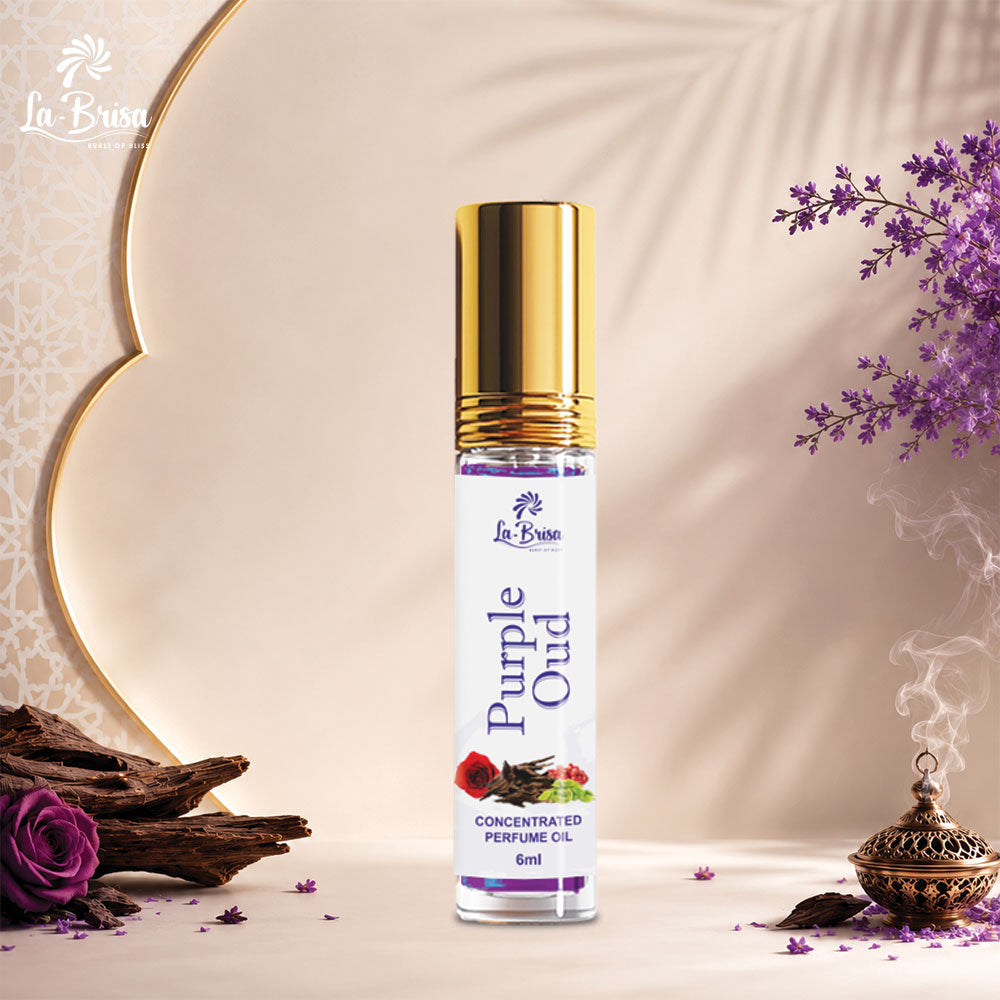 La Brisa Purple Oud Attar Roll On, 6ml | Fruity Floral Woody Attar For Men & Women | Rose Oud Amber Musk Notes