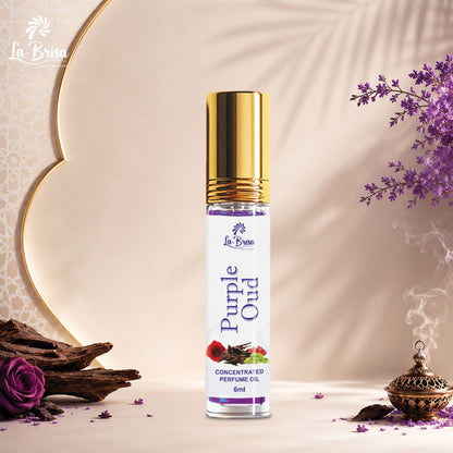 La Brisa Purple Oud Attar Roll On, 6ml | Fruity Floral Woody Attar For Men & Women | Rose Oud Amber Musk Notes