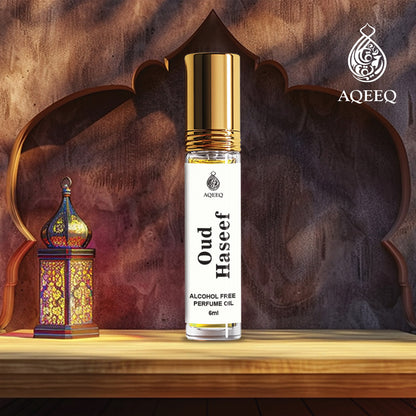 Aqeeq Oud Haseef Arabian Attar For Men & Women | Fresh Floral Soft Woody Oriental Attar Roll On | 6ml