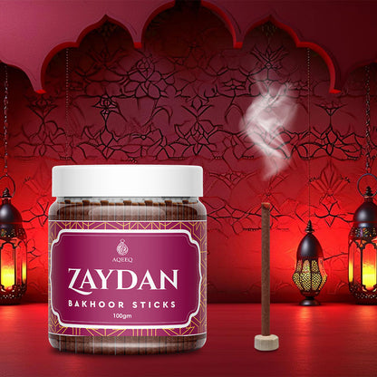 Aqeeq Zaydan Premium Bakhoor Sticks | Spicy Floral Woody Fragrance | Charcoal & Bamboo Free | 100gms