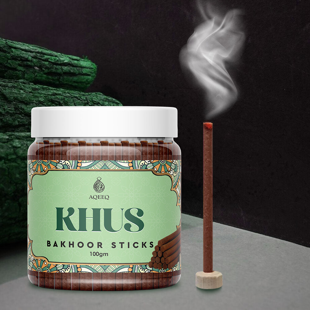 Aqeeq Khus Premium Bakhoor Sticks | Fresh Herbal Earth Fragrance | Charcoal & Bamboo Free | 100gms/200gms