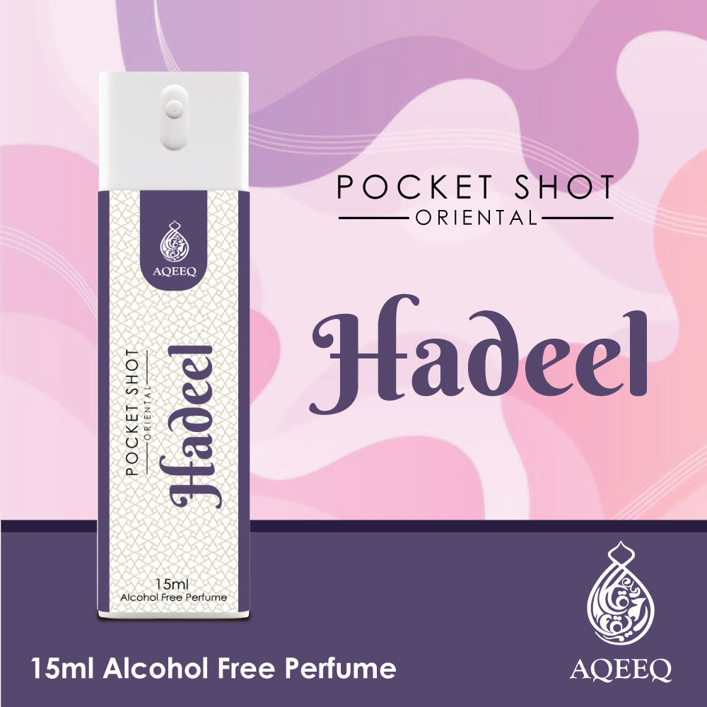 Aqeeq Hadeel Pocket Shot, 15ml | Premium Long Lasting Unisex Alcohol Free Perfume | Fresh, Floral, Citrus & Green Notes | Eau De Parfum |