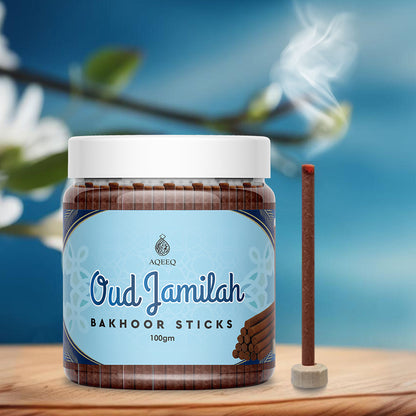 Aqeeq Oud Jamilah Premium Bakhoor Sticks | Spicy Arabian Oud Incense | Charcoal & Bamboo Free | 100/200gms
