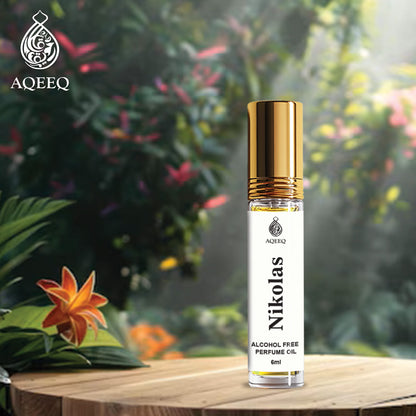Aqeeq Nikolas Attar For Men | Long Lasting Soft Aqua Fresh Floral Woody Men Attar Roll On | 6ml