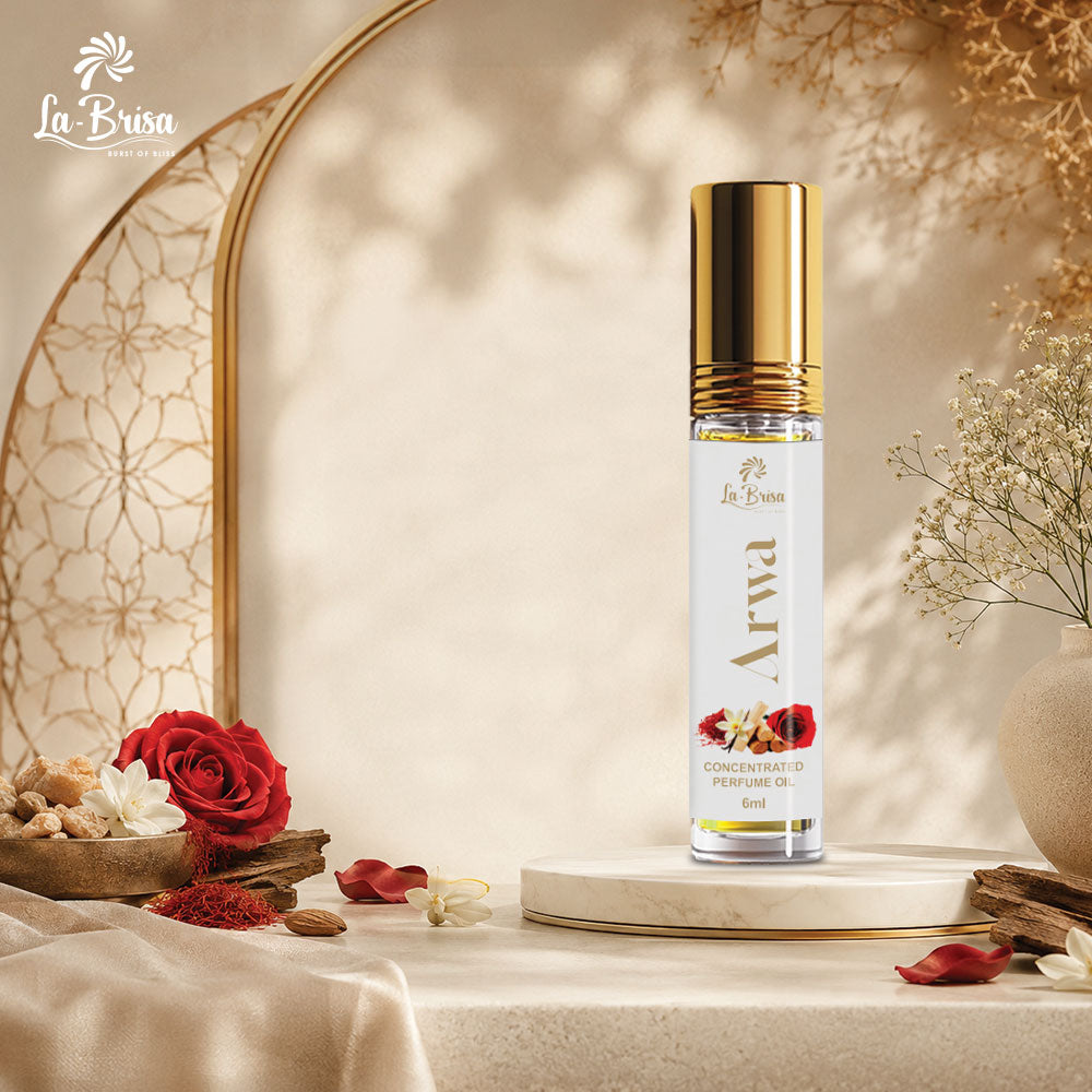 La Brisa Arwa Attar Roll On, 6ml | Arabic Oriental Attar For Men & Women | Rose Vanilla Saffron Agarwood Notes