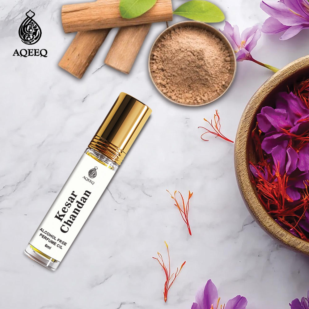 Aqeeq Kesar Chandan Attar For Men & Women | Spicy Saffron Sandalwood Attar Roll On | Traditional Indian Attar | 6ml