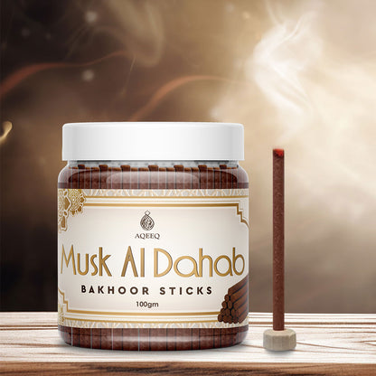 Aqeeq Musk Al Dahab Premium Bakhoor Sticks | Sweet Strong Musky Aroma | Charcoal & Bamboo Free | 100/200gms