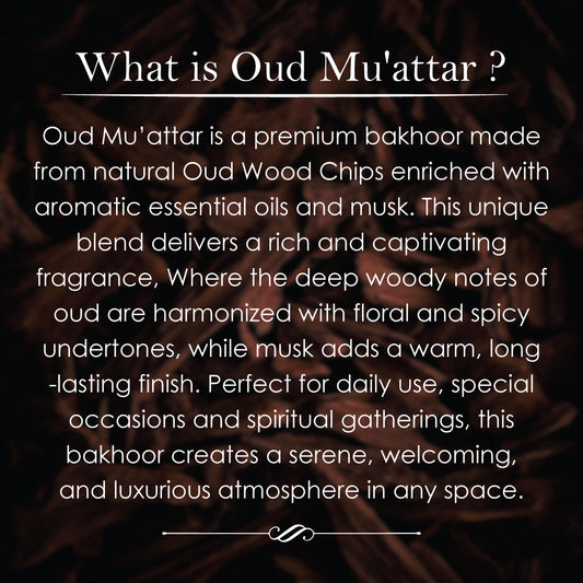 La Brisa Sana Al Bahar Oud Muattar informational graphic explaining Oud Muattar incense