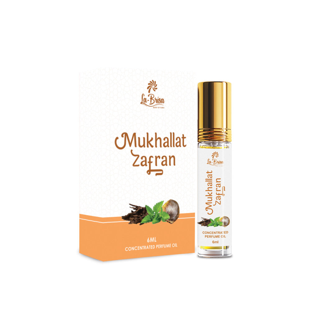 La Brisa Mukhallat Zafran Attar Roll On, 6ml | Soft Arabian Attar For Men & Women | Oud Saffron Sandalwood Musk Fragrance