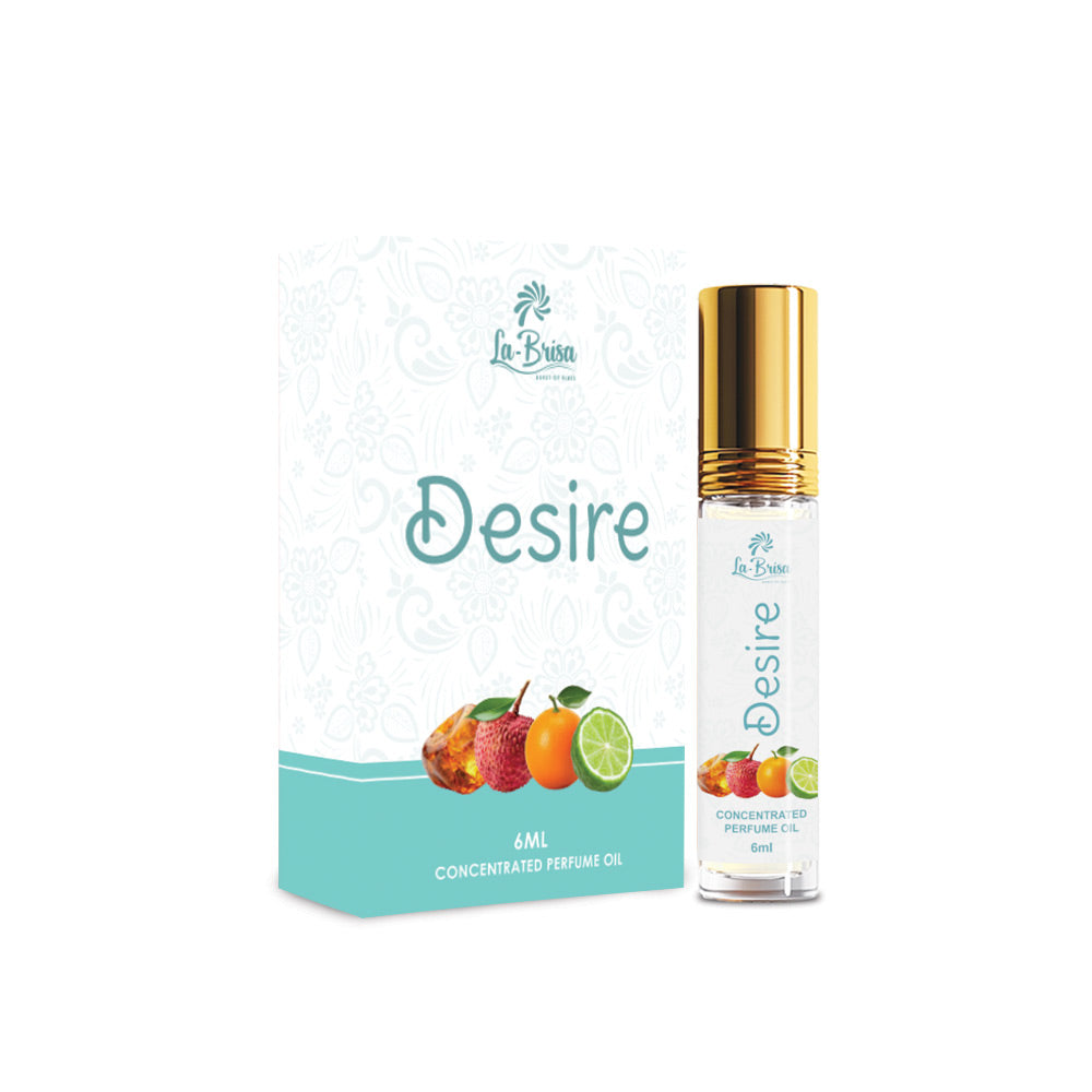 La Brisa Desire Attar Roll On, 6ml | Long Lasting Fresh Aquatic Fruity Attar For Men | Citrus Aqua Musk Amber Fragrance