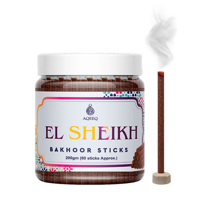 Aqeeq El Sheikh Premium Bakhoor Sticks | Charcoal & Bamboo Free | Ideal for Daily Use | Stick Size - 8mm x 75mm