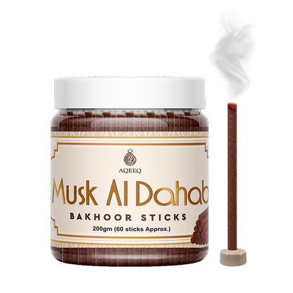 Aqeeq Musk Al Dahab Premium Bakhoor Sticks | Charcoal & Bamboo Free | Ideal for Daily Use | Stick Size - 8mm x 75mm