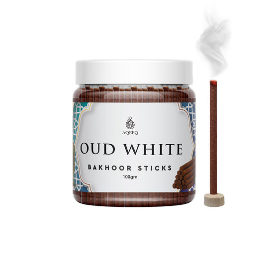 Aqeeq Oud White Premium Bakhoor Stick | Citrus Floral Woody Arabian Aroma | Charcoal & Bamboo Free | 100/200gms