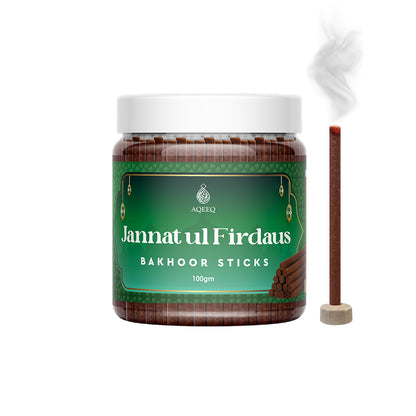 Aqeeq Jannat ul Firdaus Premium Bakhoor Sticks | Floral Herbal Arabian Fragrance | Charcoal & Bamboo Free | 100/200gms