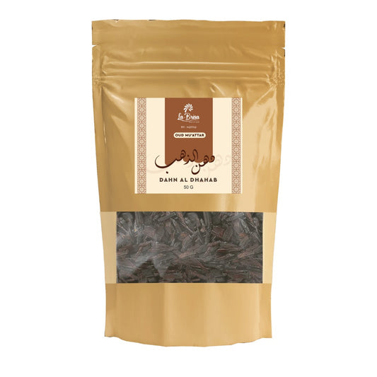 La Brisa Dahn Al Dhahab Oud Muatter | Rose Saffron Woody Arabian Bakhoor Incense | Oud Wood Chips | 50gms